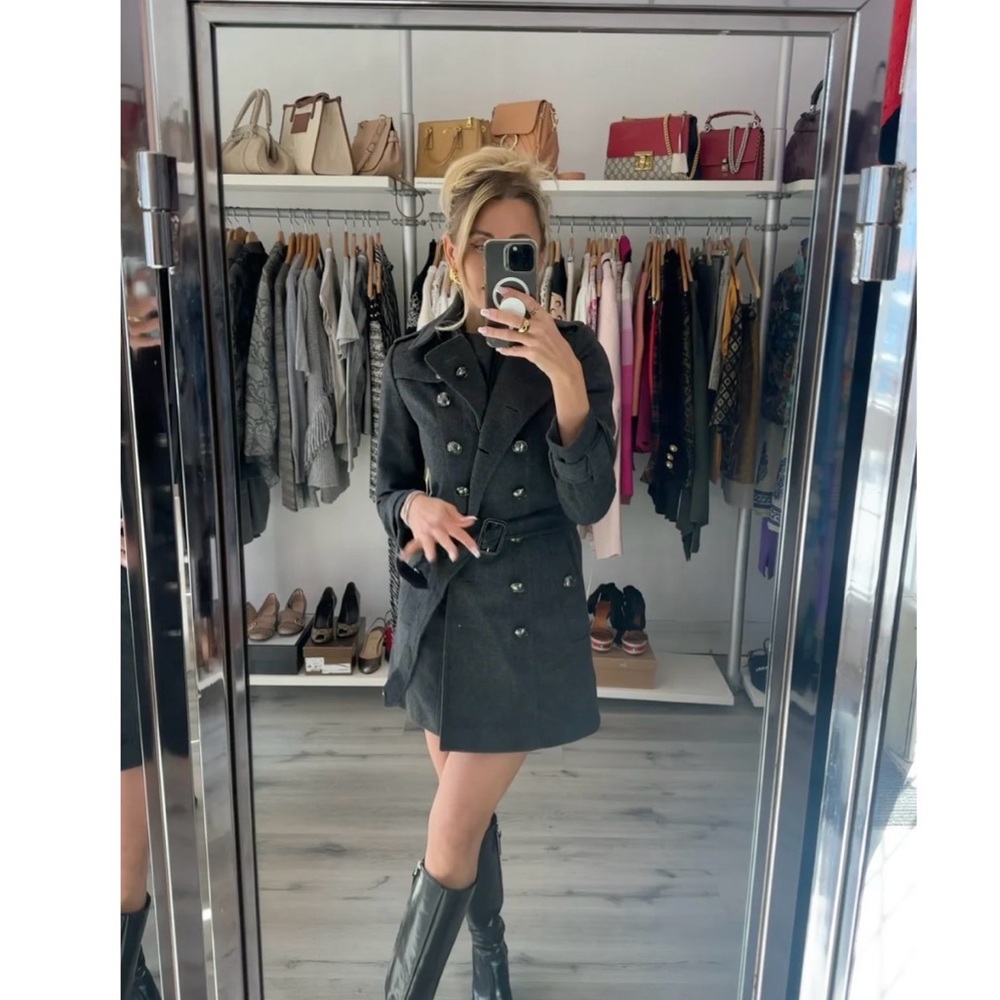 Burberry London Gray Double-Breasted Wool Trench Coat